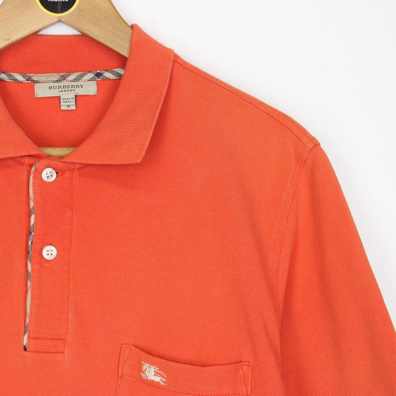 Burberry London Orange Nova Check Detail Short Sleeve Cotton Polo Shirt