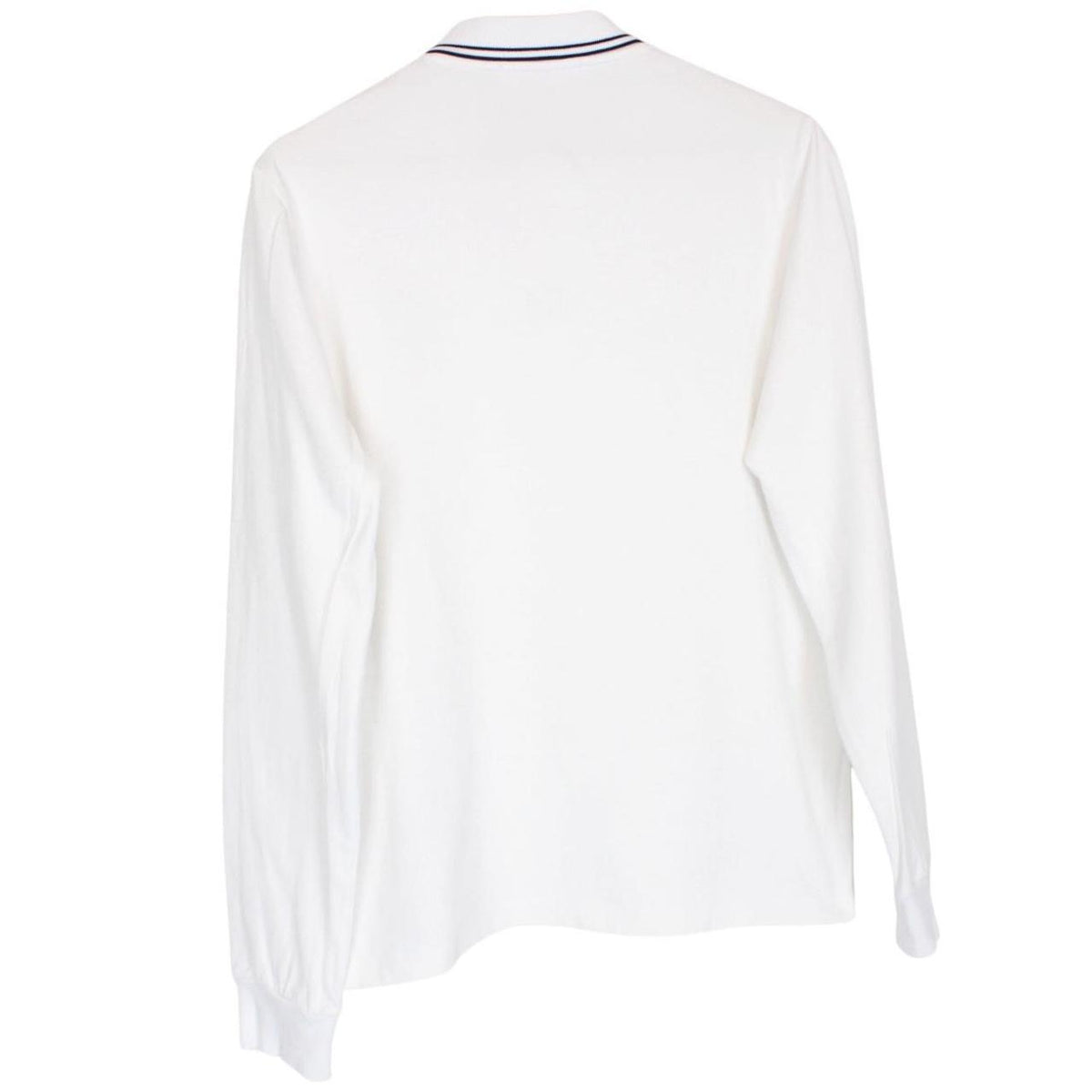 Stone Island white long sleeve polo shirt with compass logo and slim fit design.