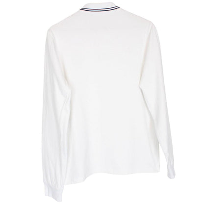 Stone Island white long sleeve polo shirt with compass logo and slim fit design.