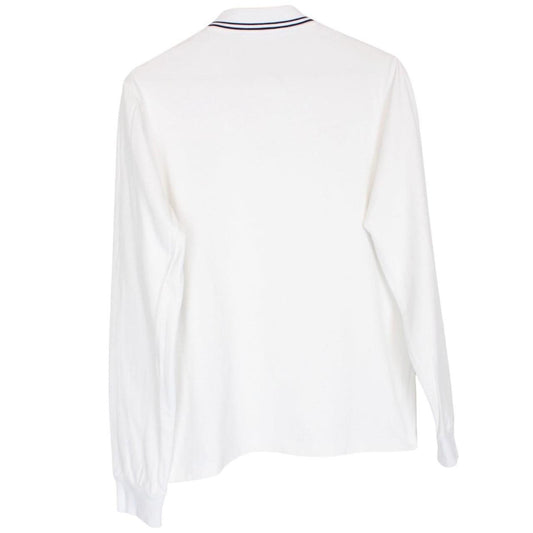 Stone Island white long sleeve polo shirt with compass logo and slim fit design.