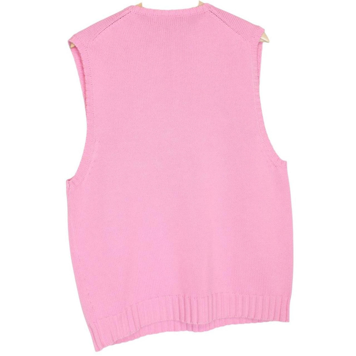 Polo Ralph Lauren pink cotton sweater vest with embroidered logo and ribbed hem.