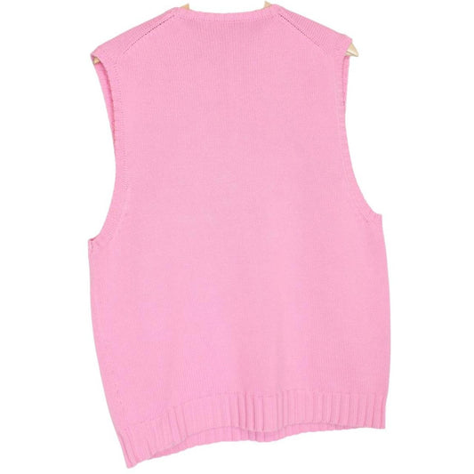 Polo Ralph Lauren pink cotton sweater vest with embroidered logo and ribbed hem.