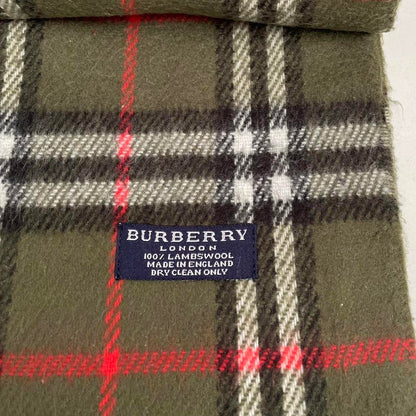 Vintage 90s Burberry Green Nova Check Lambswool Scarf