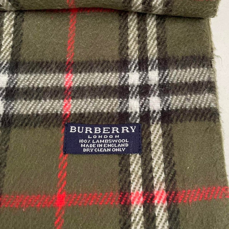 Vintage 90s Burberry Green Nova Check Lambswool Scarf