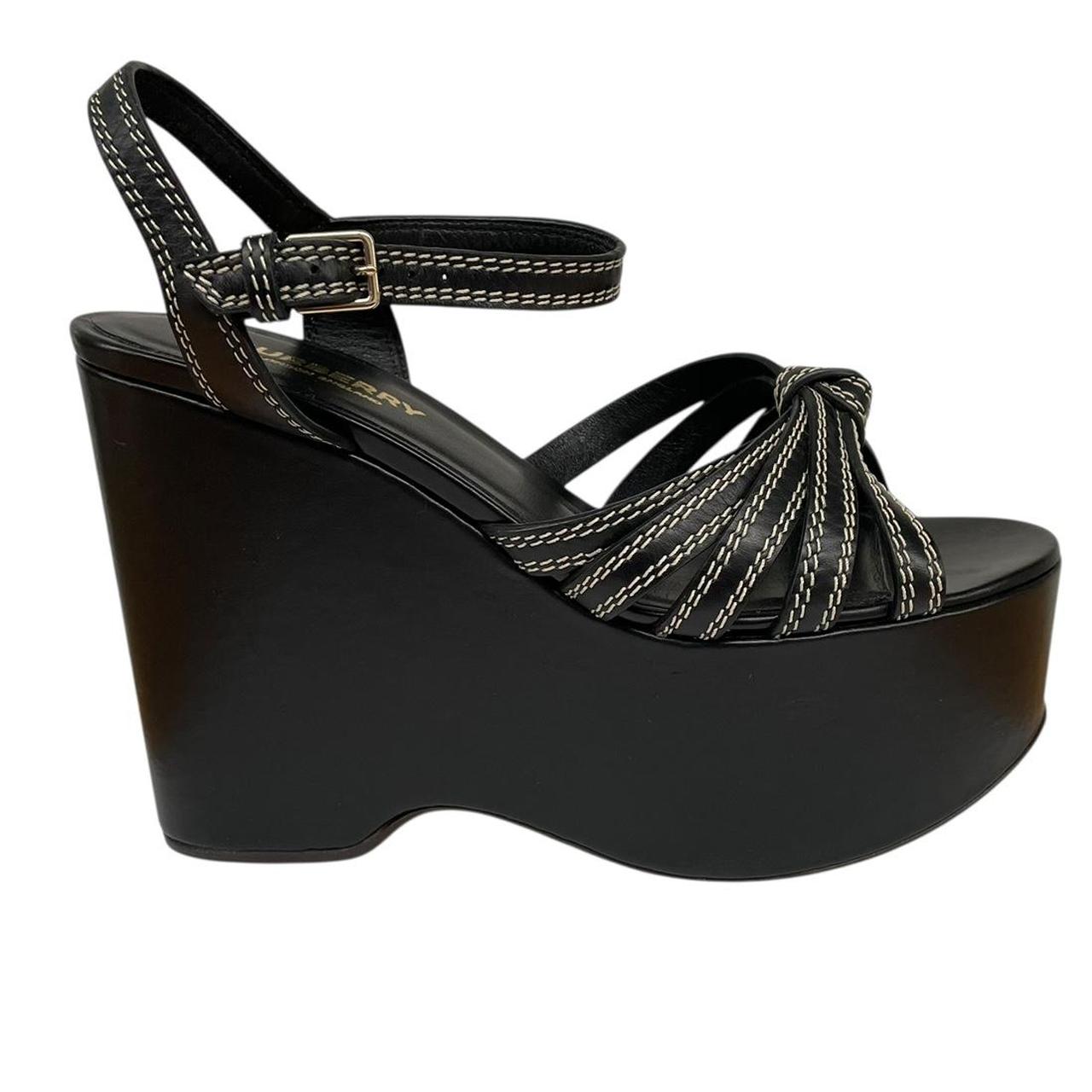 Burberry Black Leather Wedge Platform High Heels