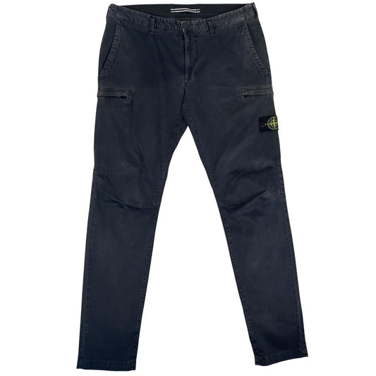 Stone Island black skinny fit cargo trousers with logo patch and multiple pockets.