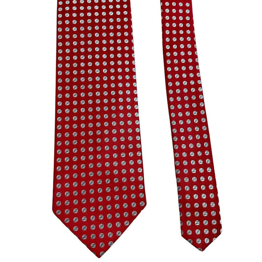 Aquascutum red silk tie with classic logo and smooth texture.