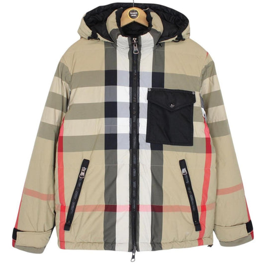 Burberry Tan Brown and Black Nova Check Reversible Hooded Down Jacket