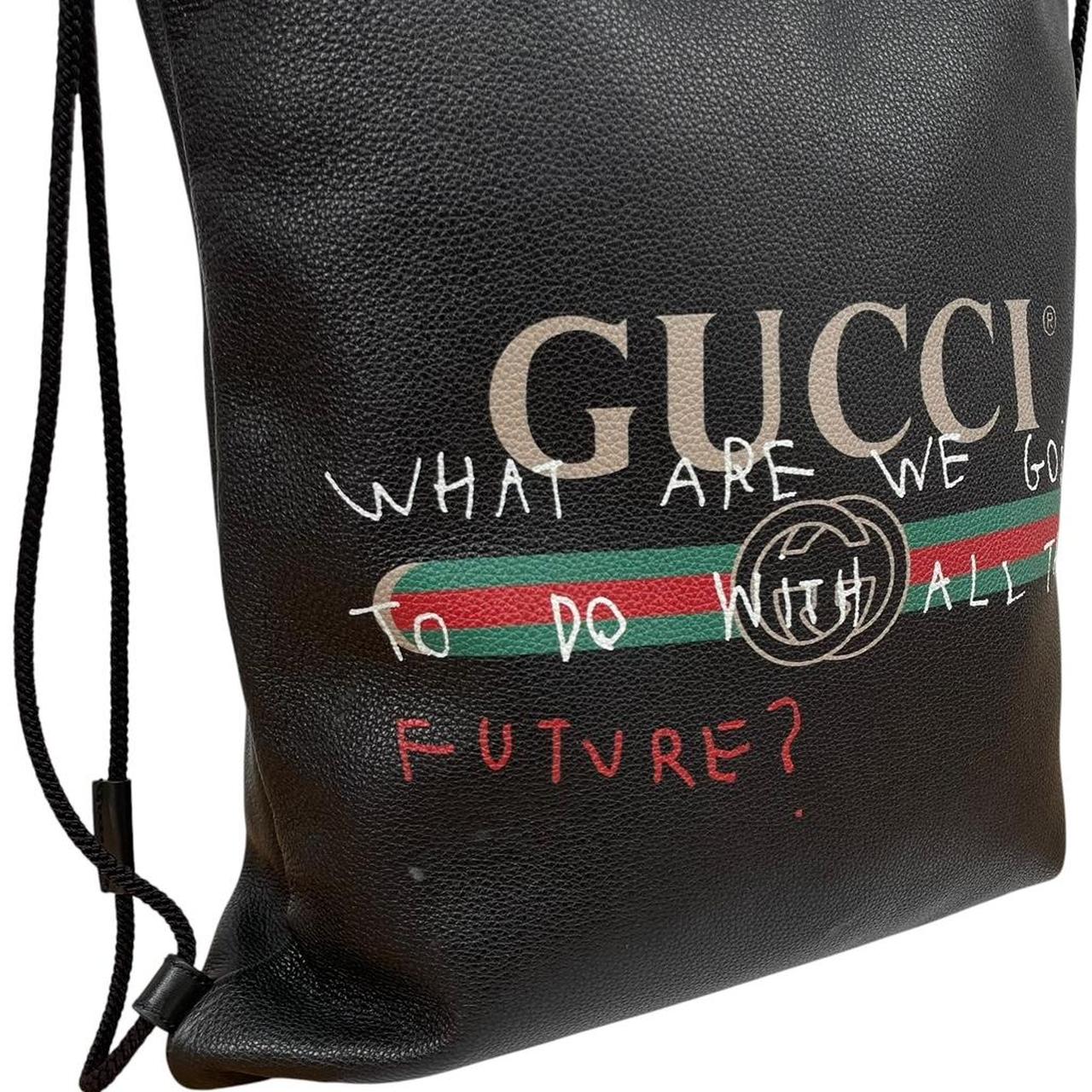 Gucci Black Coco Capitan Calfskin Leather Logo Print Drawstring Backpack
