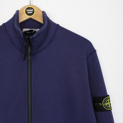 Stone Island SS 2022 Navy Blue Full Zip Organic Cotton Sweatshirt Jumper