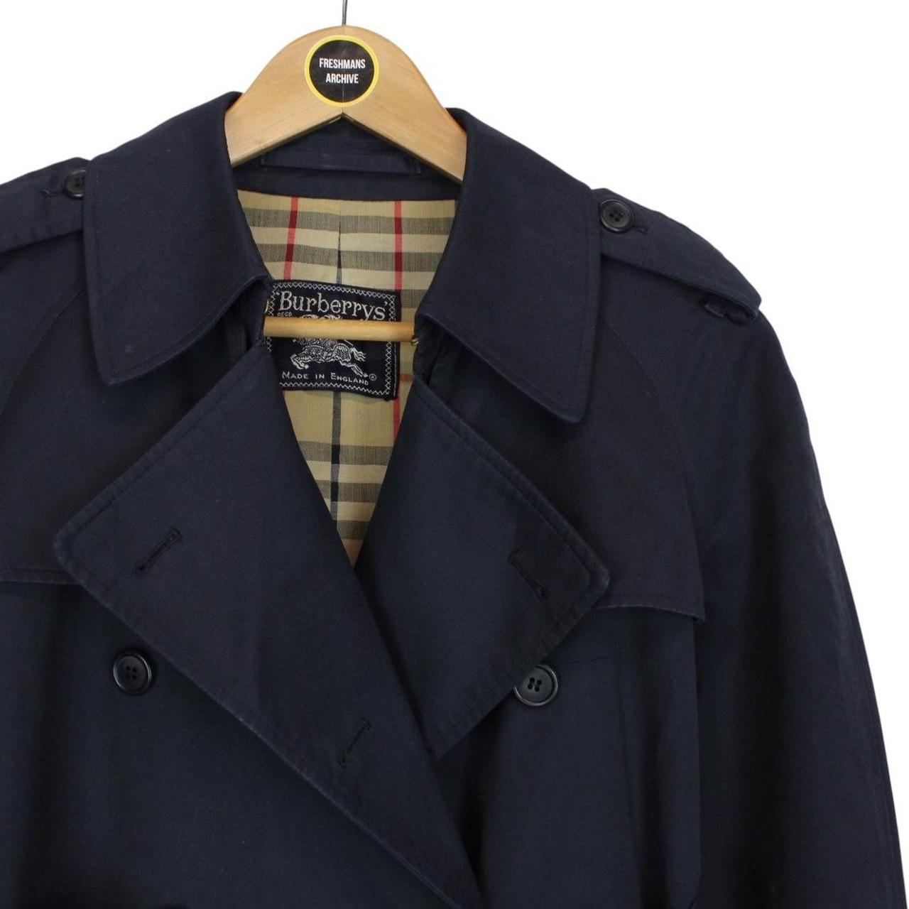Vintage 80s Burberry Navy Blue Double Breasted Belted Trench Coat