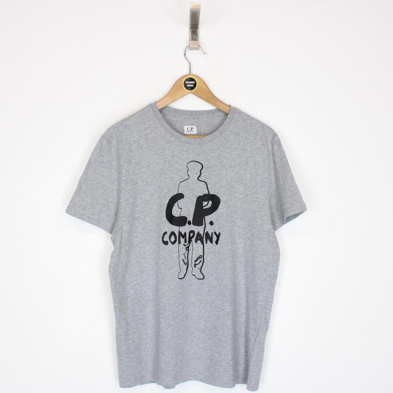 CP Company Grey and Black Oversized Logo Print Short Sleeve Cotton T-Shirt