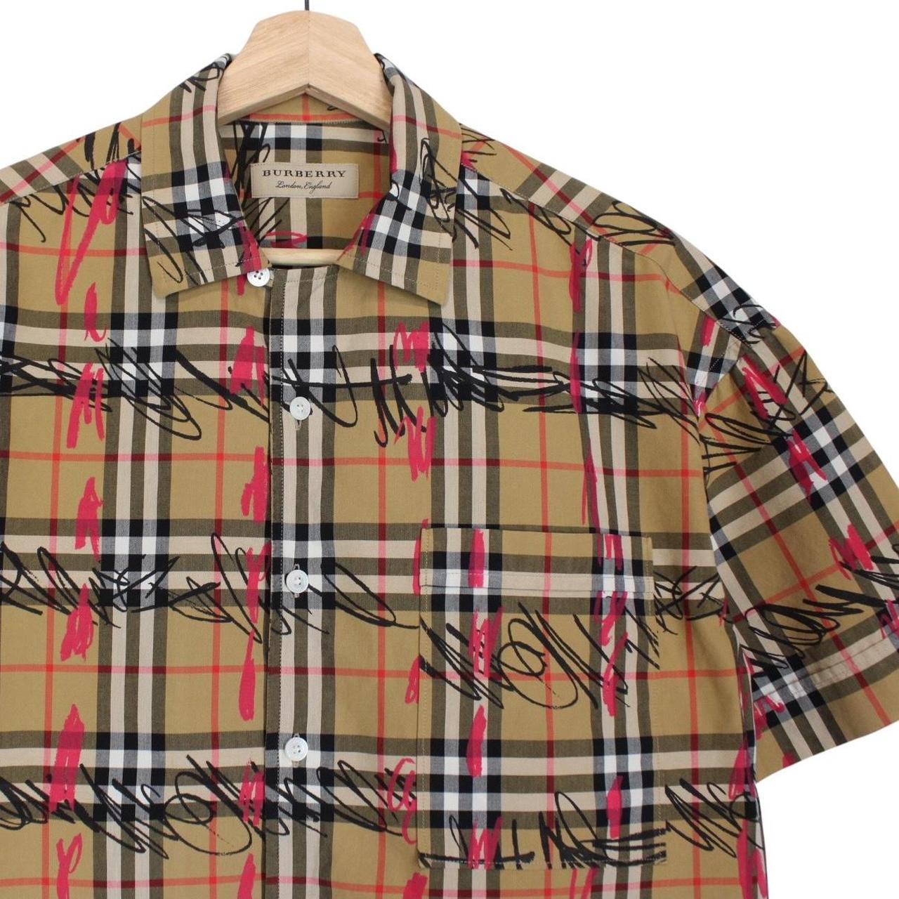 Burberry Tan Brown Scribble Nova Check Short Sleeve Cotton Shirt