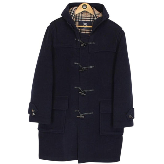 Vintage Burberry London Navy Blue Nova Check Lined Wool Duffle Coat