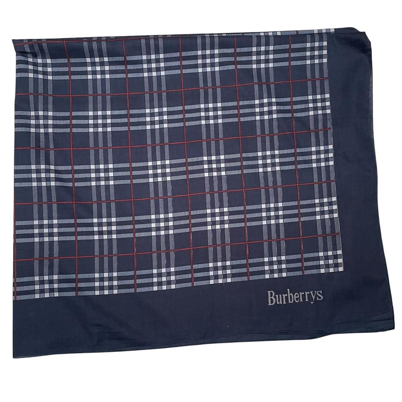Vintage 90s Burberry Navy Blue Nova Check Cotton Square Scarf