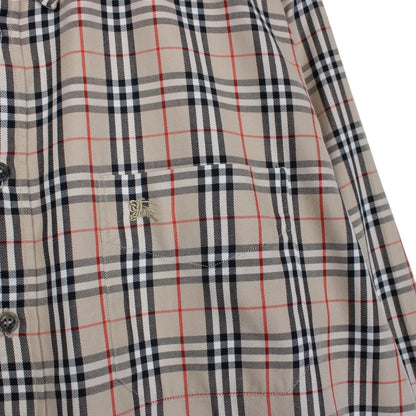 Vintage 90s Burberry Beige Nova Check Long Sleeve Cotton Shirt