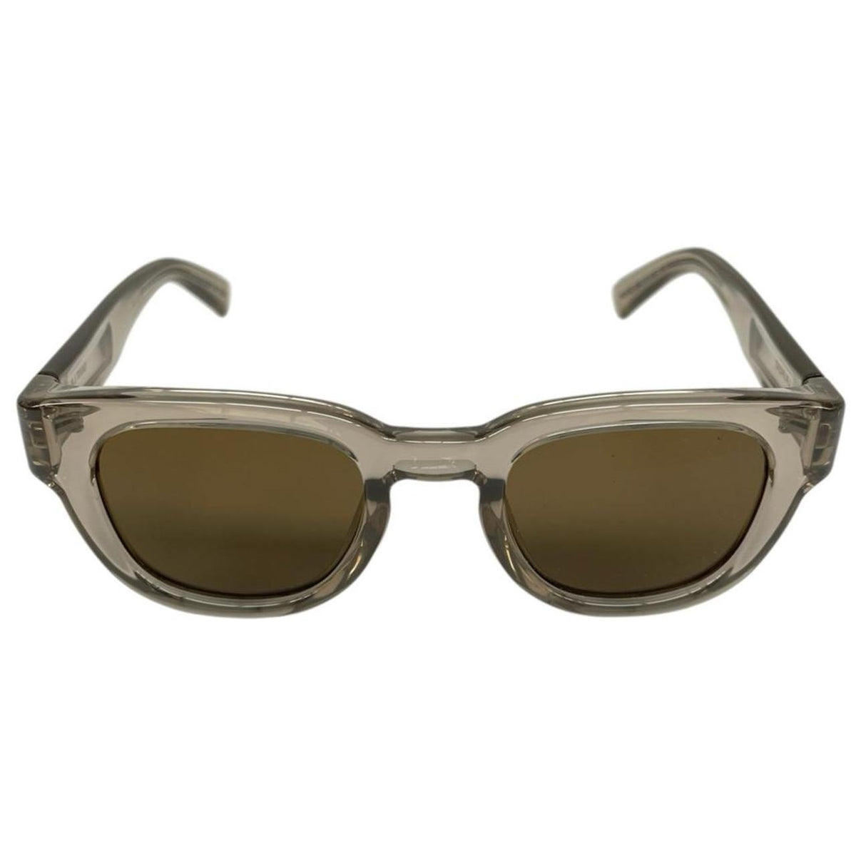 Saint Laurent transparent sunglasses with logo print, modern design, brand new condition.