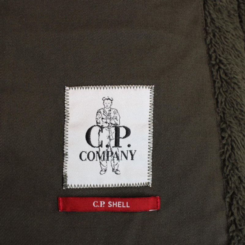 CP Company Khaki Green Teddy Fleece Lined Lens Viewer Hooded Jacket