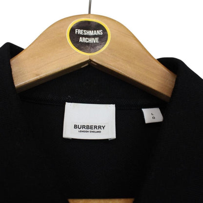 Burberry Black and White Tape Logo Short Sleeve Cotton Polo Shirt
