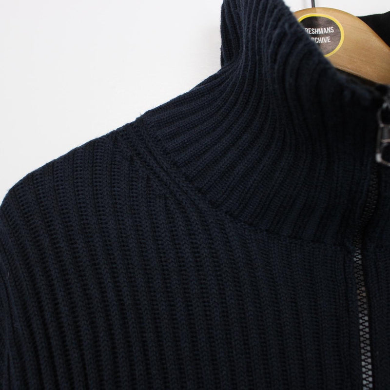 Vintage Stone Island AW 2002 Navy Blue Ribbed Wool Knit 1/4 Zip Jumper