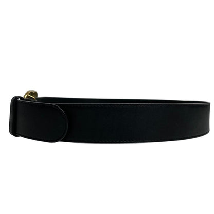Gucci black leather Marmont belt with antique gold double G logo buckle.
