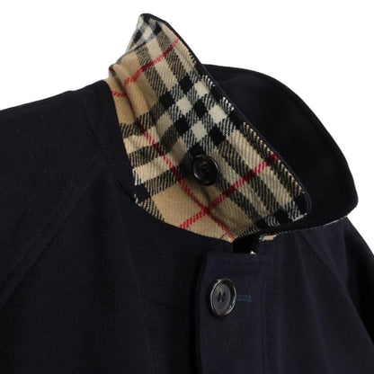 Burberry London Navy Blue Nova Check Lined Cashmere Wool Coat
