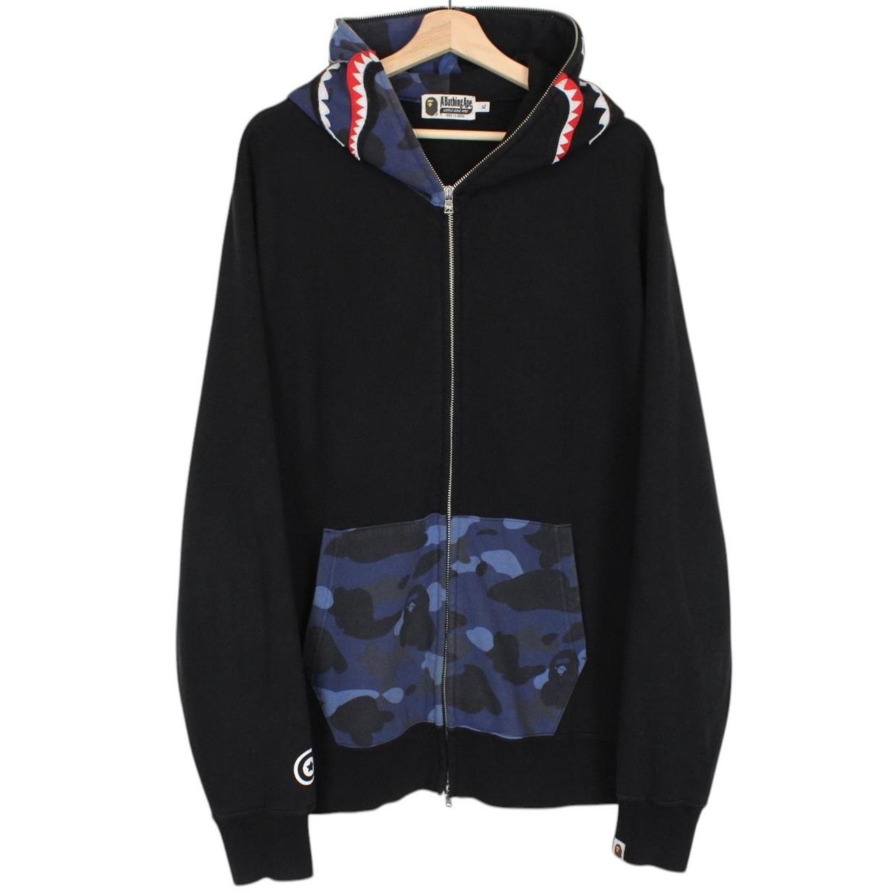 Bape Navy Blue Camo Full Zip WGM Shark Hoodie Jumper