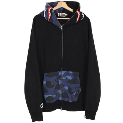 Bape Navy Blue Camo Full Zip WGM Shark Hoodie Jumper