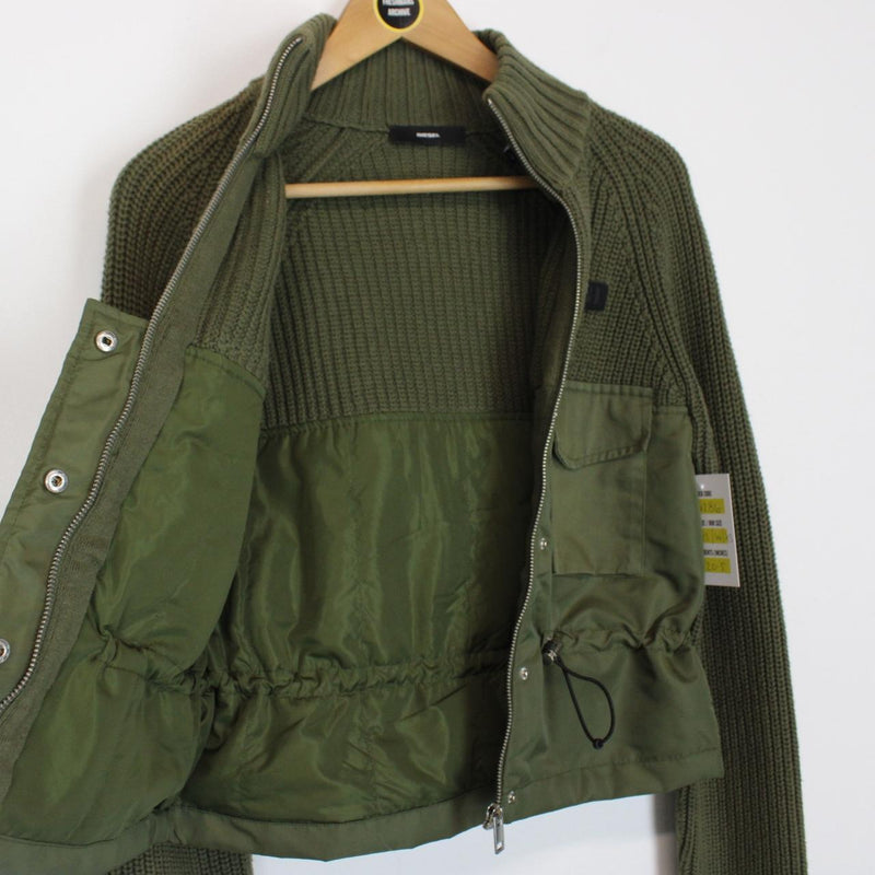 Diesel Green Wool Knit Full Zip Utlility Cardigan Jumper