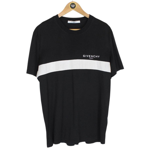 Givenchy Paris Black and White Angle Logo Short Sleeve Cotton T-Shirt