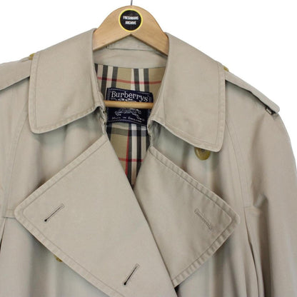 Vintage 90s Burberry Beige Double Breasted Belted Trench Coat