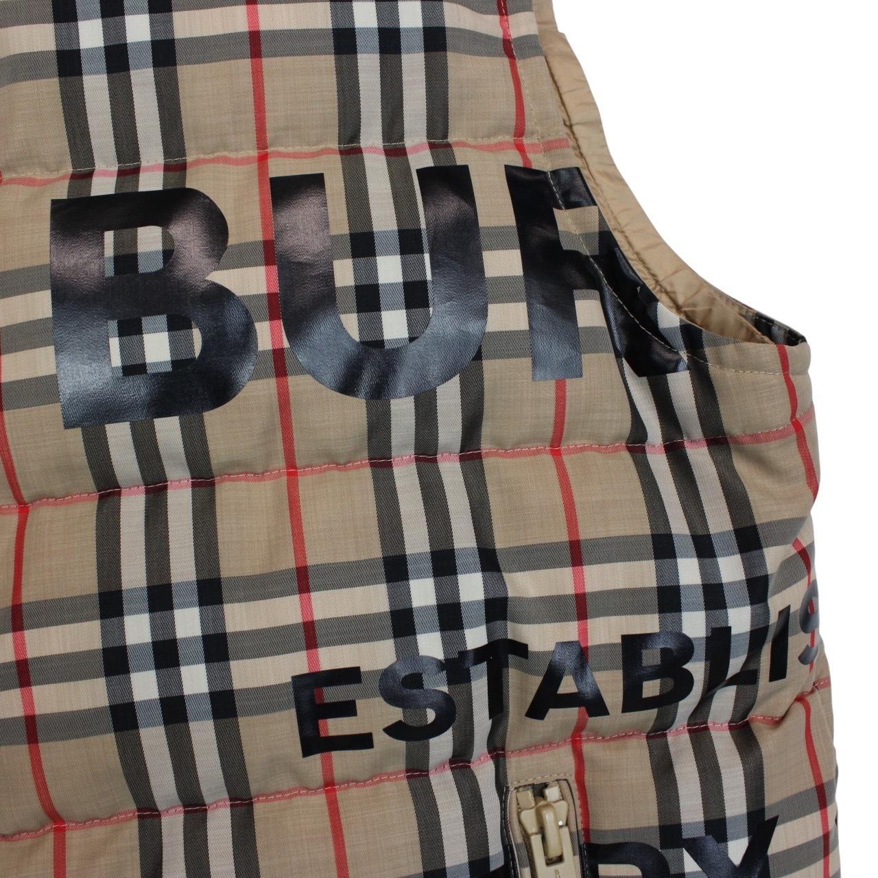 Burberry tan brown down gilet with Nova Check pattern and logo detail.
