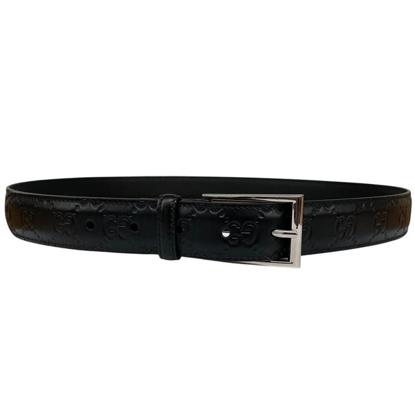 Gucci Black Guccisima GG Monogram Leather Belt with Silver Buckle