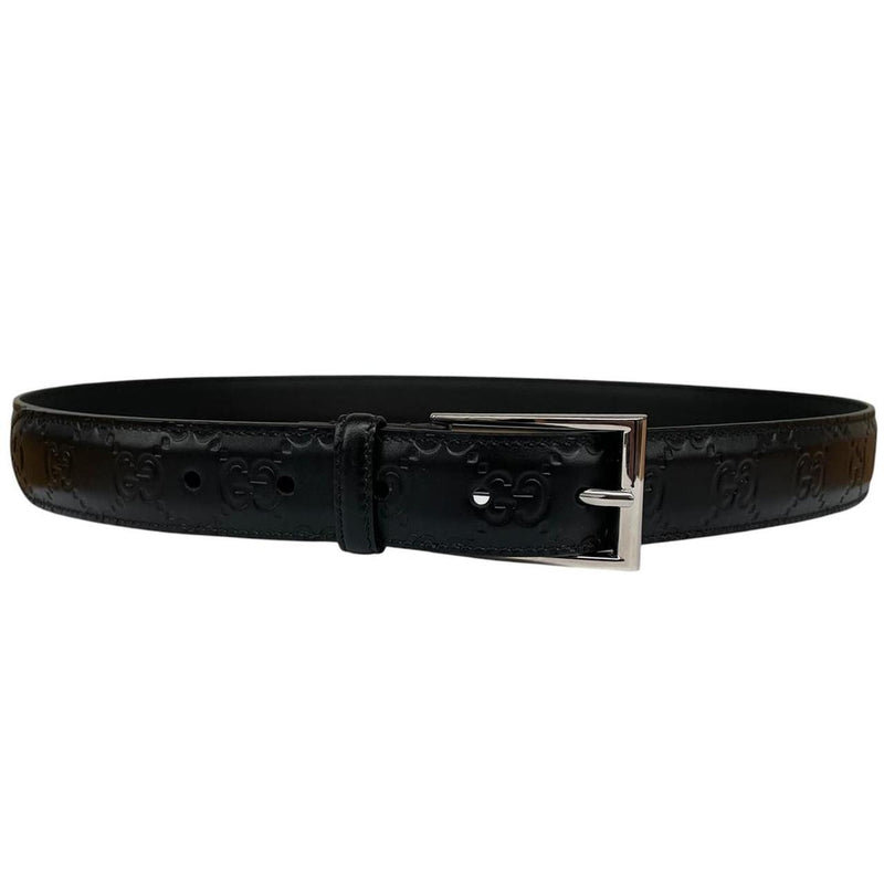 Gucci Black Guccisima GG Monogram Leather Belt with Silver Buckle