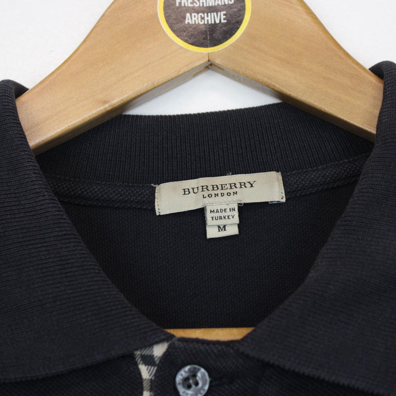 Burberry London Navy Blue Nova Check Detail Short Sleeve Cotton Polo Shirt