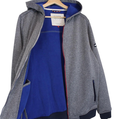 Tommy Hilfiger Grey and Blue Full Zip Soft Shell Hooded Jacket