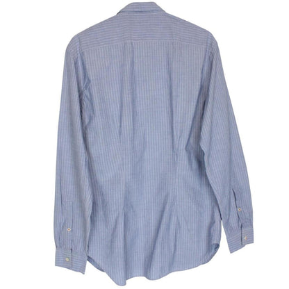 Paul Smith blue striped long sleeve cotton shirt with logo tag and fresh tags attached.
