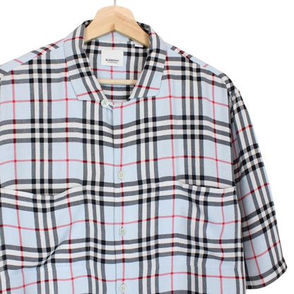 Burberry Light Blue Nova Check Short Sleeve Raymouth Cotton Shirt