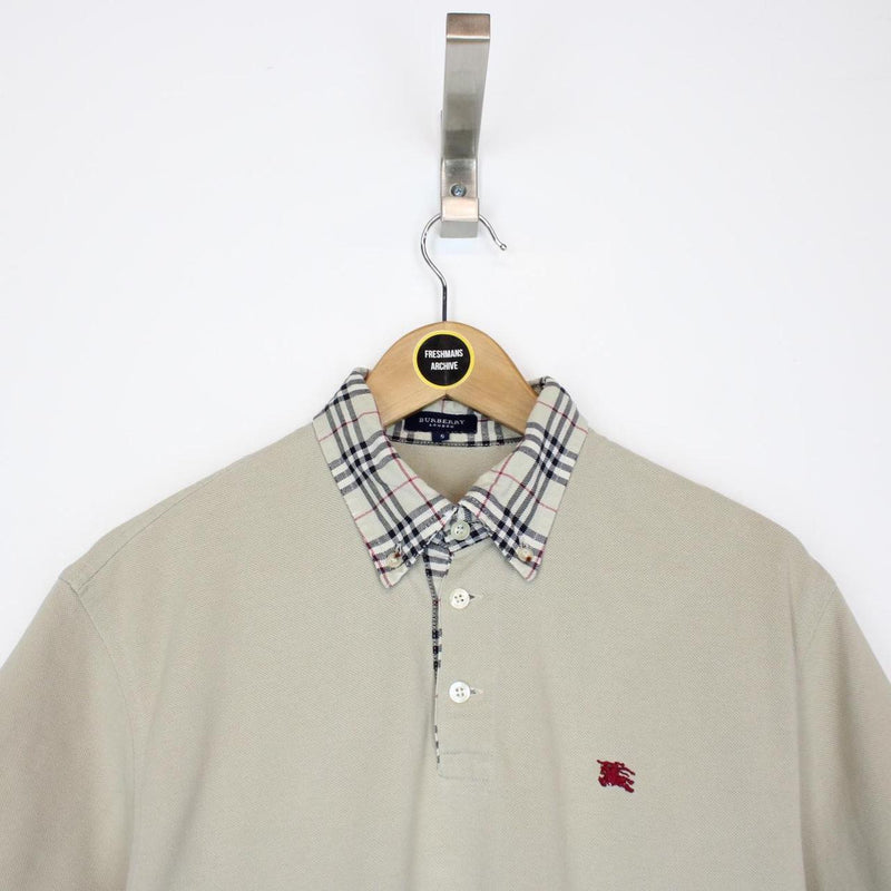 Vintage Burberry London Beige Nova Check Short Sleeve Cotton Polo Shirt