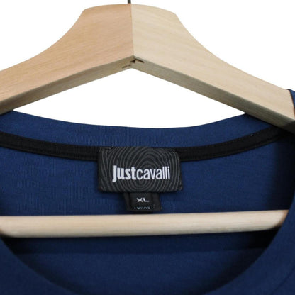 Just Cavalli blue pocket t-shirt with snake print design and cotton material.