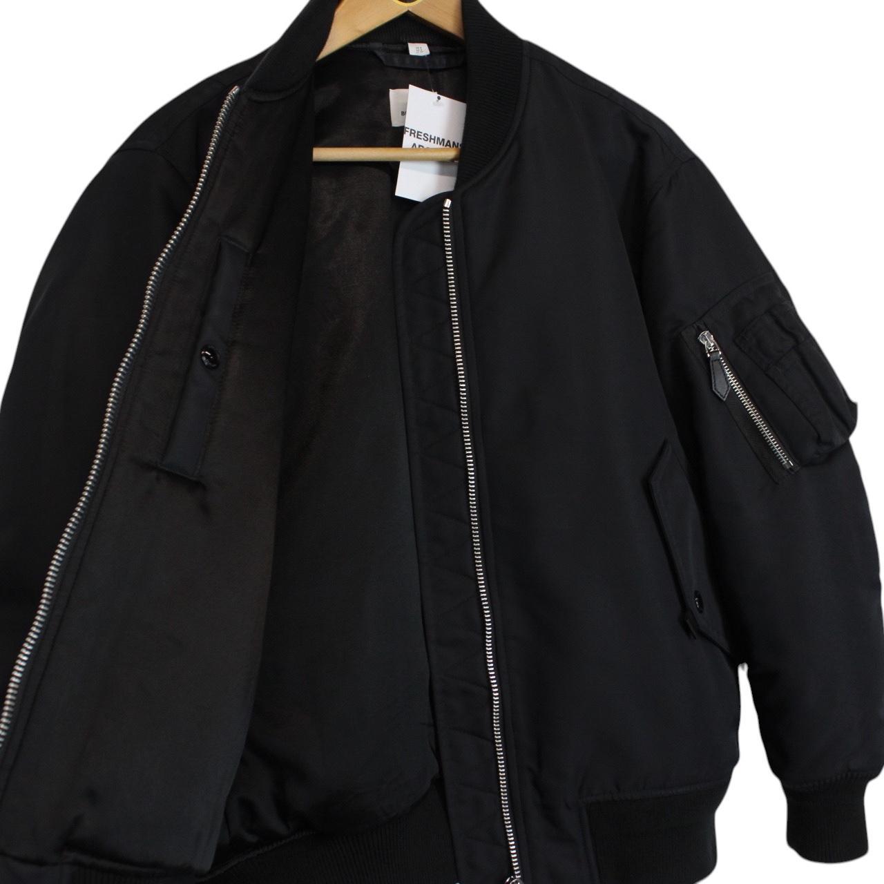 Burberry Black Logo Print Full Zip Nylon Bomber Jacket
