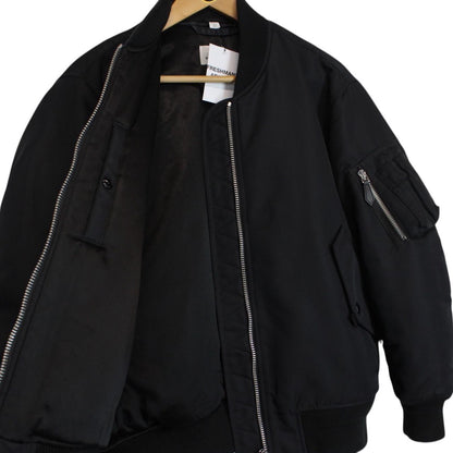 Burberry Black Logo Print Full Zip Nylon Bomber Jacket