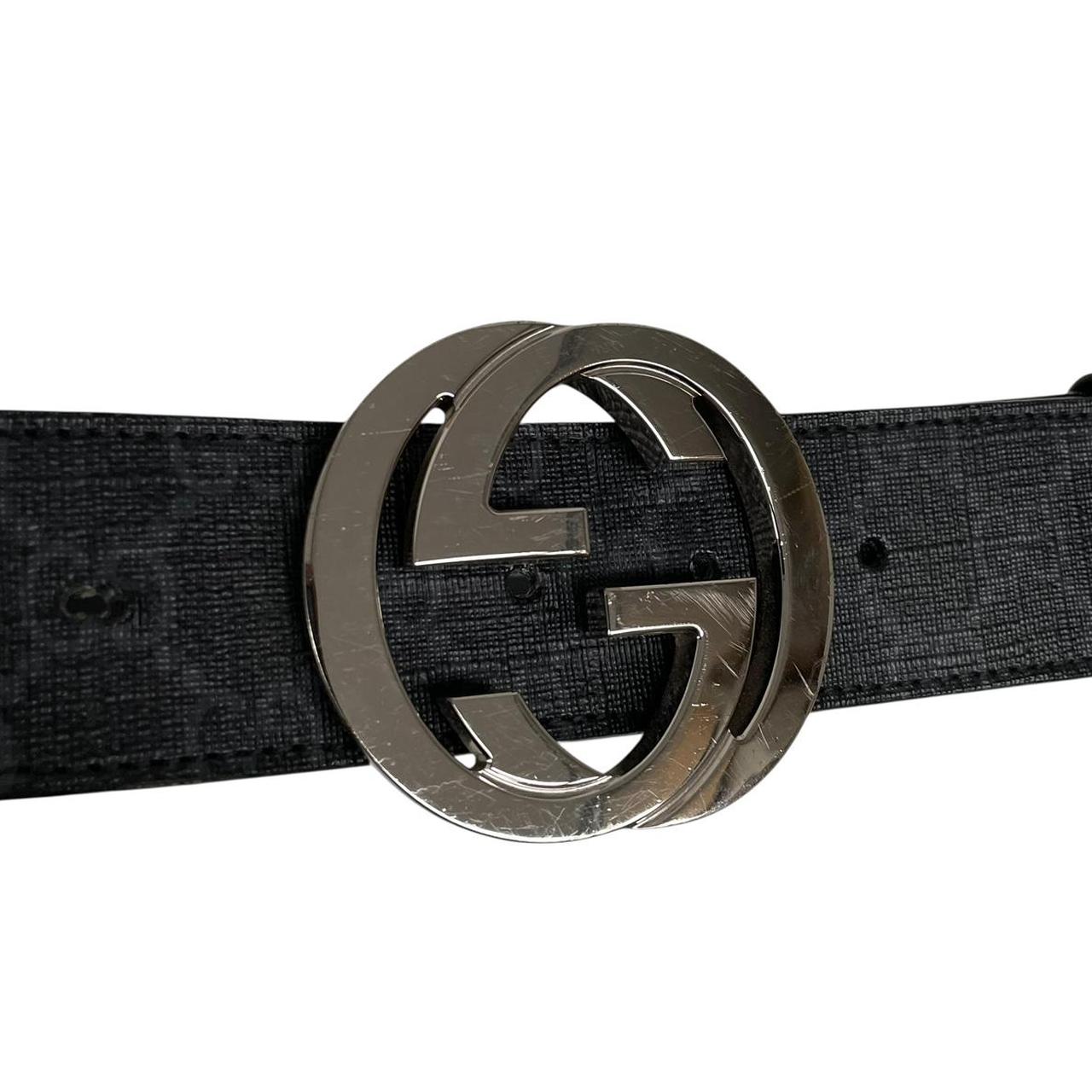 Gucci Black and Grey GG Supreme Monogram Canvas Belt with GG Buckle