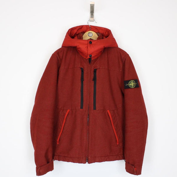Stone Island AW 2014 Red Saia Doppia Faccia Hooded Quilted Wool Jacket