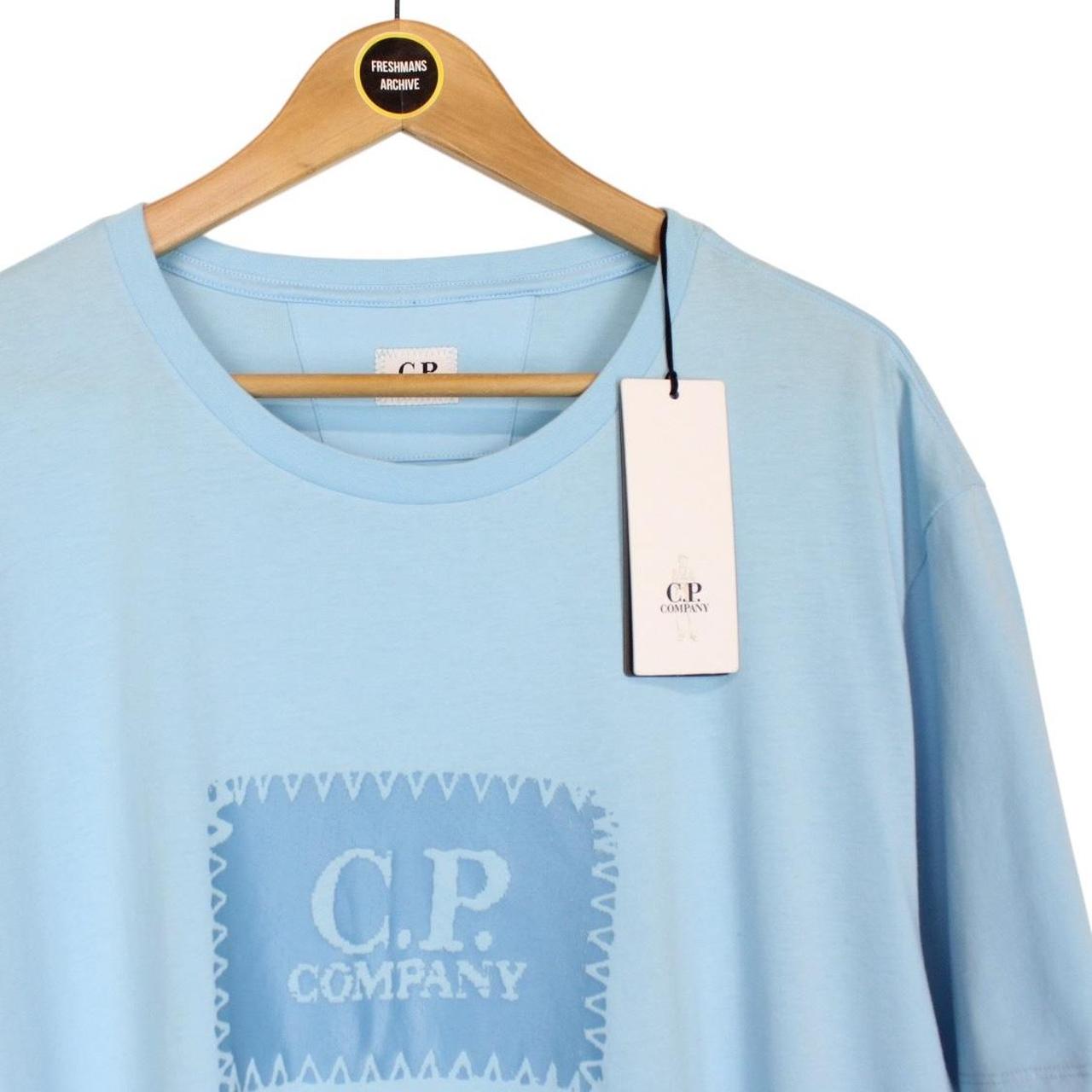 CP Company Light Blue Block Logo Short Sleeve Cotton T-Shirt