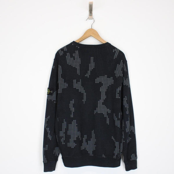Stone Island AW 2017 Black Grid Camo Crew Neck Sweatshirt Jumper
