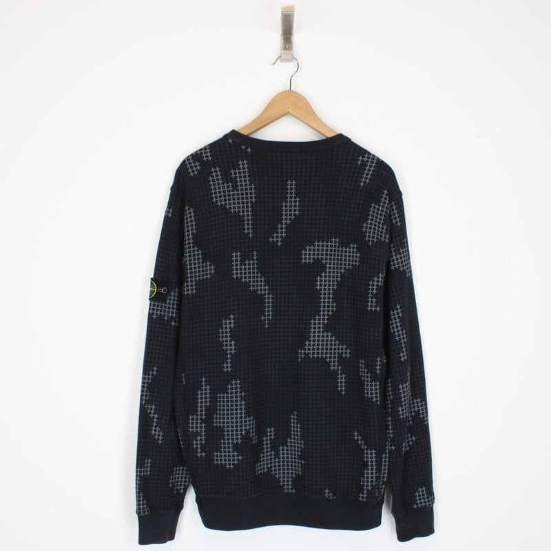 Stone Island AW 2017 Black Grid Camo Crew Neck Sweatshirt Jumper