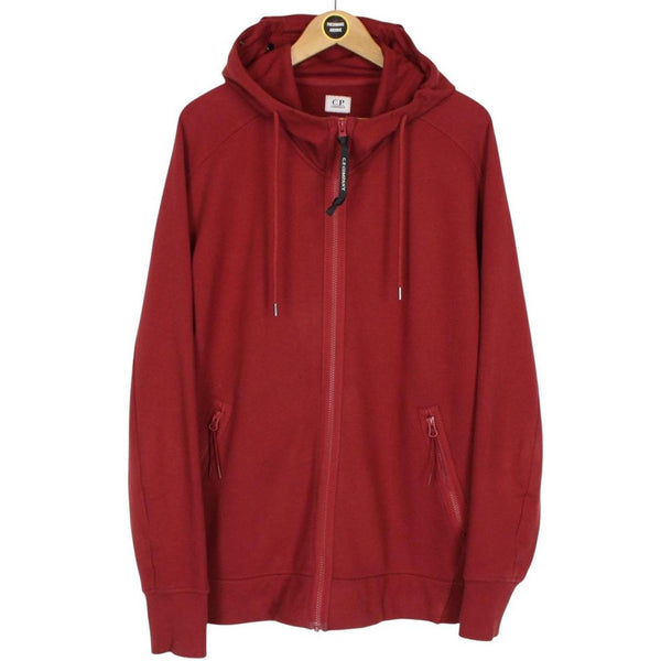 CP Company Burgundy Cotton Full Zip Goggle Hoodie Jumper