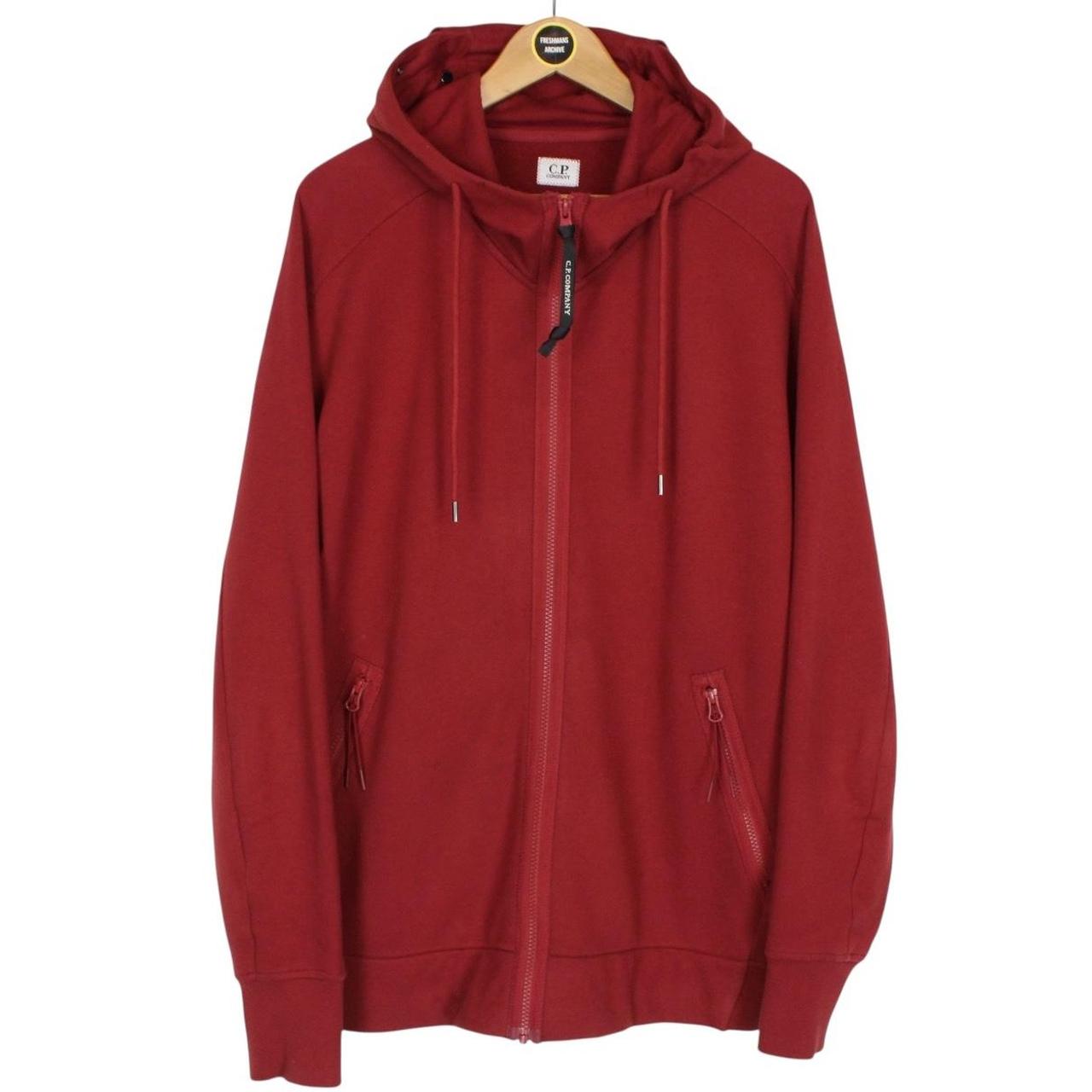 CP Company Burgundy Cotton Full Zip Goggle Hoodie Jumper