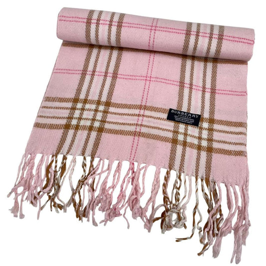 Vintage 90s Burberry Pink Nova Check Lambswool Scarf